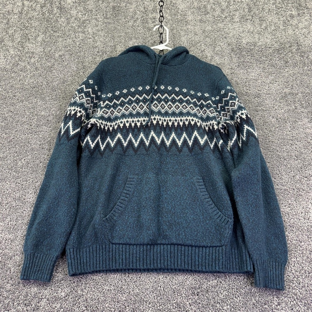 Old Navy Sweater Womens Large Blue Fair Isle Hooded Knit Pullover Casual Winter